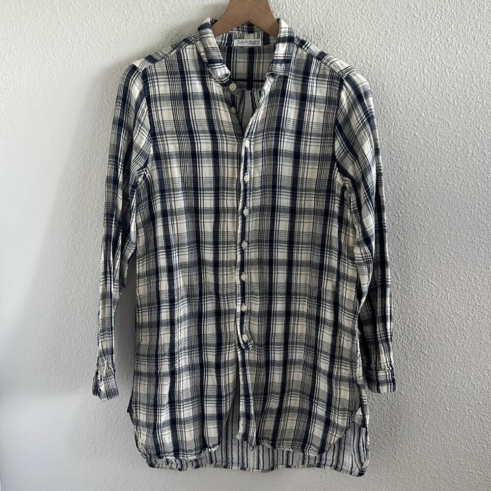 Free People X CP Shades Plaid Front Button Contrasting 100% Cotton Gauzy Top S
